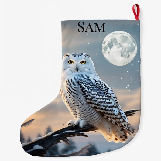 冬の月明かりの中でスノーフクロウ ラージクリスマスストッキング (裏面)