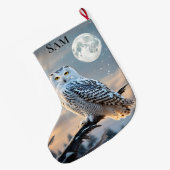 冬の月明かりの中でスノーフクロウ ラージクリスマスストッキング (裏面 (吊り時))