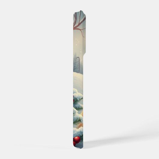 冬の服と名門私立校風の帽子を着たタビー猫 iPhoneケース (右側面)