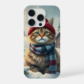 冬の服と名門私立校風の帽子を着たタビー猫 iPhoneケース (裏面)