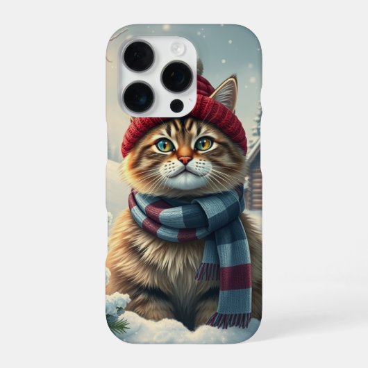 冬の服と名門私立校風の帽子を着たタビー猫 iPhoneケース (裏面)