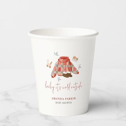 冬の服の赤ちゃんシャワー 紙コップ (裏面)