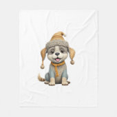 冬の服を着たかわいい犬 フリースブランケット (正面)