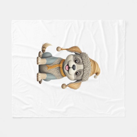 冬の服を着たかわいい犬 フリースブランケット (正面(横))