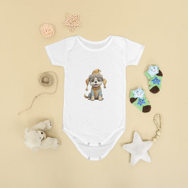 冬の服を着たかわいい犬 ベビーボディスーツ