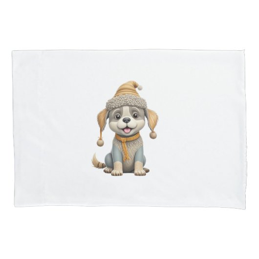 冬の服を着たかわいい犬 枕カバー (正面)