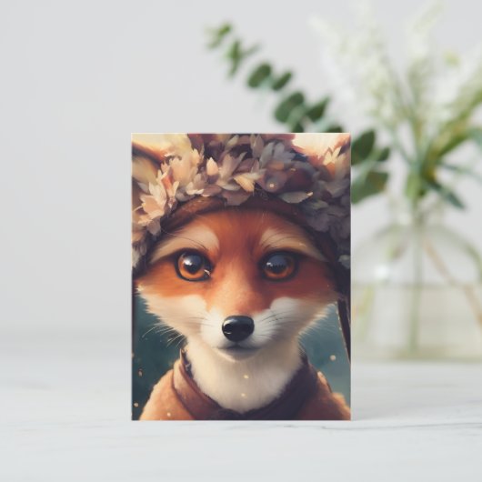 冬の服を着たかわいい赤キツネ ポストカード (スタンド正面)