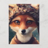 冬の服を着たかわいい赤キツネ ポストカード (正面)