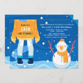 冬の服を着た誕生日招待状 招待状 (正面/裏面)