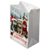 冬の服名門私立校風の装と帽子のクリスマスの猫 ミディアムペーパーバッグ (正面アングル)