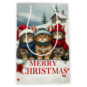 冬の服名門私立校風の装と帽子のクリスマスの猫 ミディアムペーパーバッグ (正面)