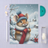 冬の服装と名門私立校風の帽子の冬にかわいいネズミ 薄葉紙 (クラフト)