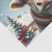 冬の服装と名門私立校風の帽子の冬の農場の牛 薄葉紙 (詳細)