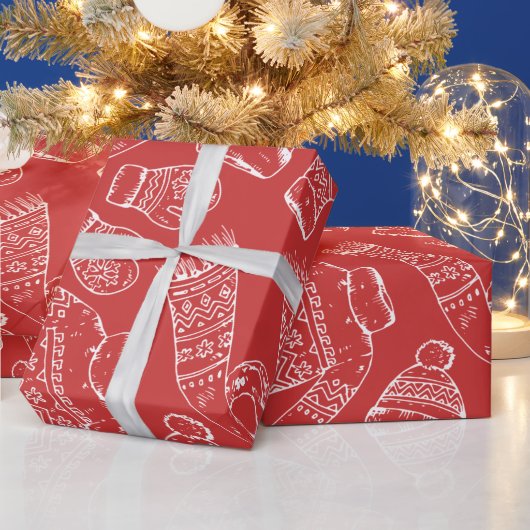 冬の服装セーターミッテンススカーフソックス ラッピングペーパー (クリスマス)