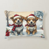 冬の服装名門私立校風のと帽子の冬の小犬 アクセントクッション (正面)