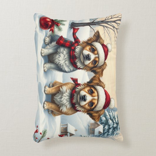 冬の服装名門私立校風のと帽子の冬の小犬 アクセントクッション (正面(垂直))