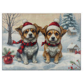 冬の服装名門私立校風のと帽子の冬の小犬 カッティングボード (正面)