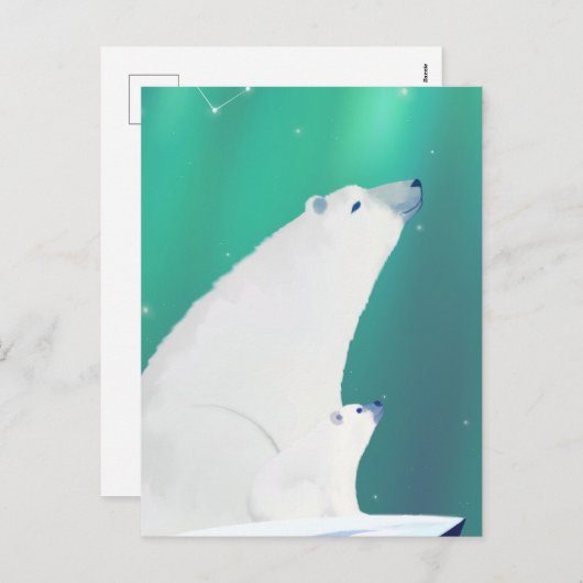 冬の望みを満たすホッキョクグマイラストレーション シーズンポストカード (正面/裏面)