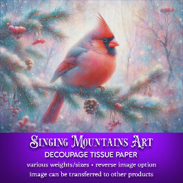 冬の朝の（鳥）ショウジョウコウカンチョウでFir Tree Decompage 薄葉紙