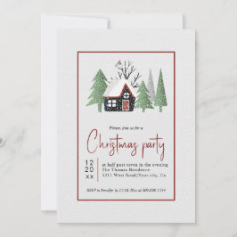 冬の木々の家と降雪クリスマスパーティー 招待状