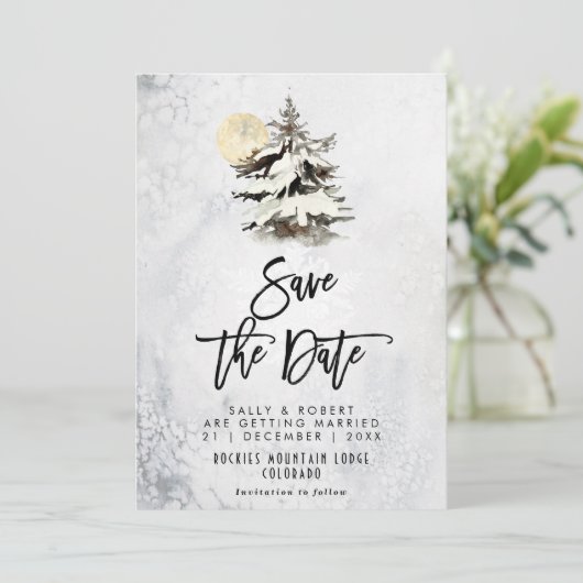 冬の木々の森の結婚式は、デートカード以外は サンキューカード (スタンド正面)