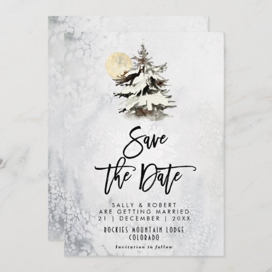 冬の木々の森の結婚式は、デートカード以外は サンキューカード (正面/裏面)