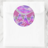 冬の木々の紫色の「メリークリスマス」のシール ラウンドシール (バッグ)