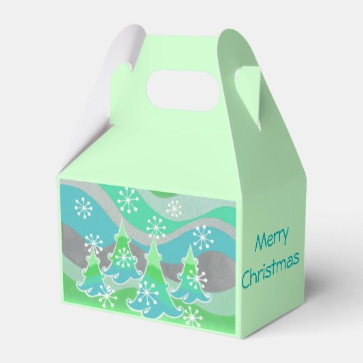 冬の木々の緑のメリークリスマスボックスに好意 フェイバーボックス (正面サイド)