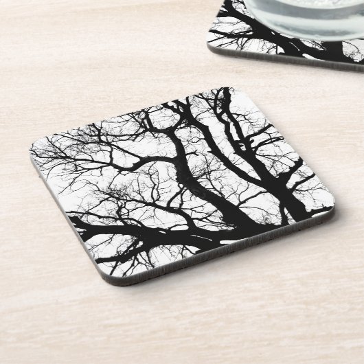 冬の木々の黒と白の写真 コースター (左側)