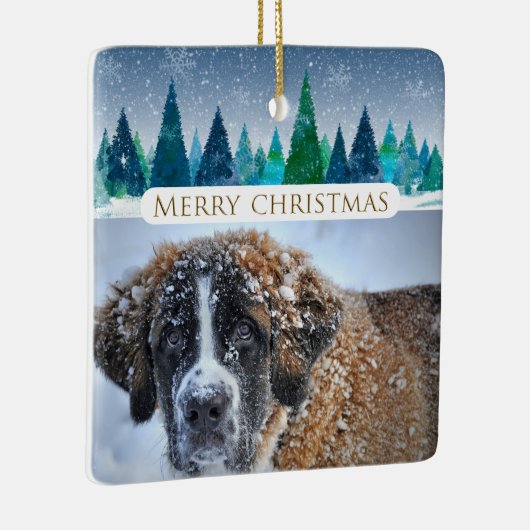 冬の木々カスタムの犬の写真メリークリスマス セラミックオーナメント (右)