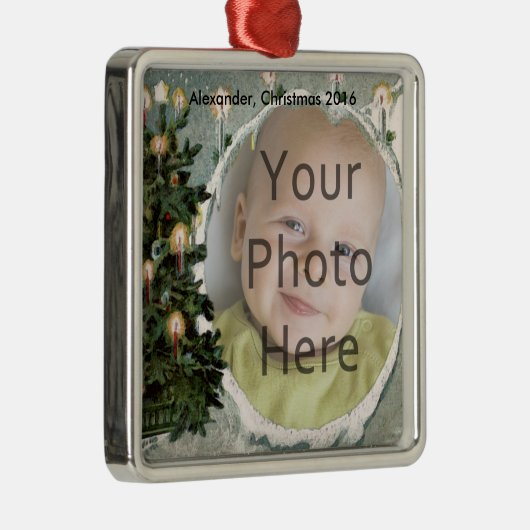 冬の木およびオーナメント蝋燭の写真のクリスマスの メタルオーナメント (右)