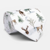 冬の木とクリスマスの鹿と雪のパターン ネクタイ (ロール)