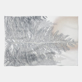 冬の木と太陽霜の降りた、白黒 キッチンタオル