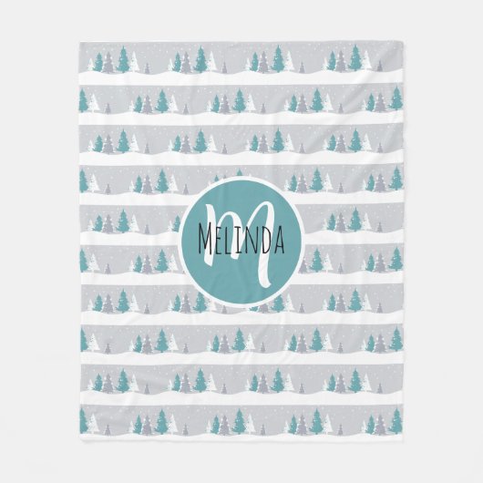 冬の木と雪のライトグレーパターン フリースブランケット (正面)