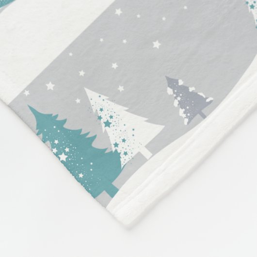 冬の木と雪のライトグレーパターン フリースブランケット (角)