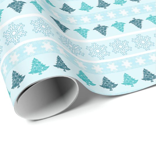 冬の木と雪の結晶パターンブルー ラッピングペーパー (ロールコーナー)