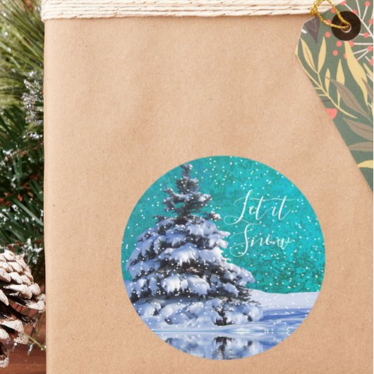 冬の木のティール(緑がかった色)青い白 ラウンドシール