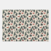 冬の木のパターンのクリスマスヴィンテージ ラッピングペーパーシート (正面2)