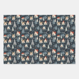 冬の木のパターンのクリスマスヴィンテージ ラッピングペーパーシート