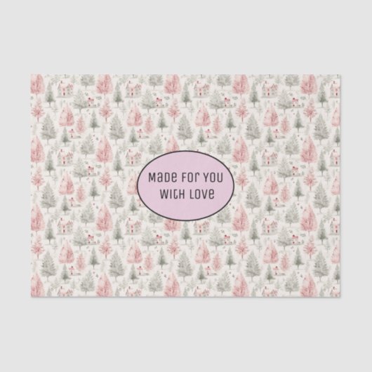 冬の木のパターンガールピンクのクリスマスヴィンテージ 薄葉紙 (正面)