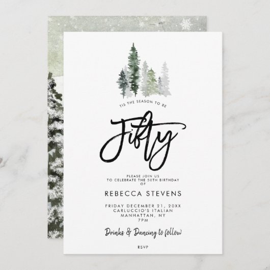 冬の木のフェスティバル50th誕生日の招待 招待状 (正面/裏面)
