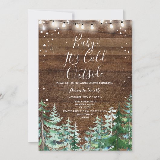 冬の木のベビーベビーシャワー外は寒い 招待状 (正面)