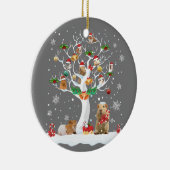 冬の木の上でギニピグクリスマス山羊の恋人パージ セラミックオーナメント (右)