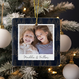 冬の木の両面フォトパーソナライズされたー セラミックオーナメント