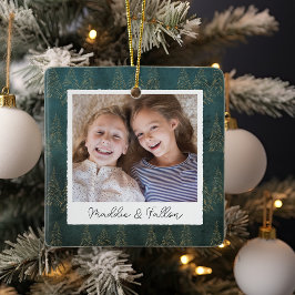 冬の木の両面フォトパーソナライズされたー セラミックオーナメント