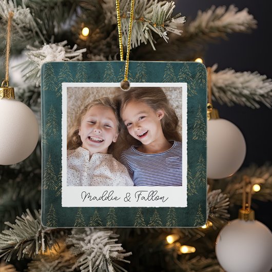 冬の木の両面フォトパーソナライズされたー セラミックオーナメント