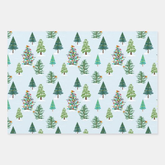 冬の木の休日のトリオのギフトラップ ラッピングペーパーシート (正面3)