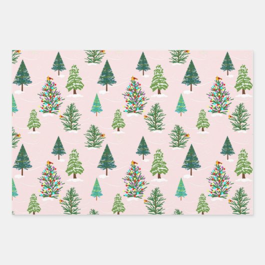 冬の木の休日のトリオのギフトラップ ラッピングペーパーシート (正面2)