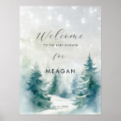冬の木の休日の赤ちゃんシャワー歓迎サイン ポスター (正面)