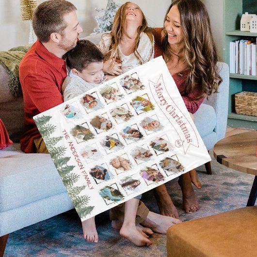 冬の木の家族の写真コラージメリークリスマス フリースブランケット